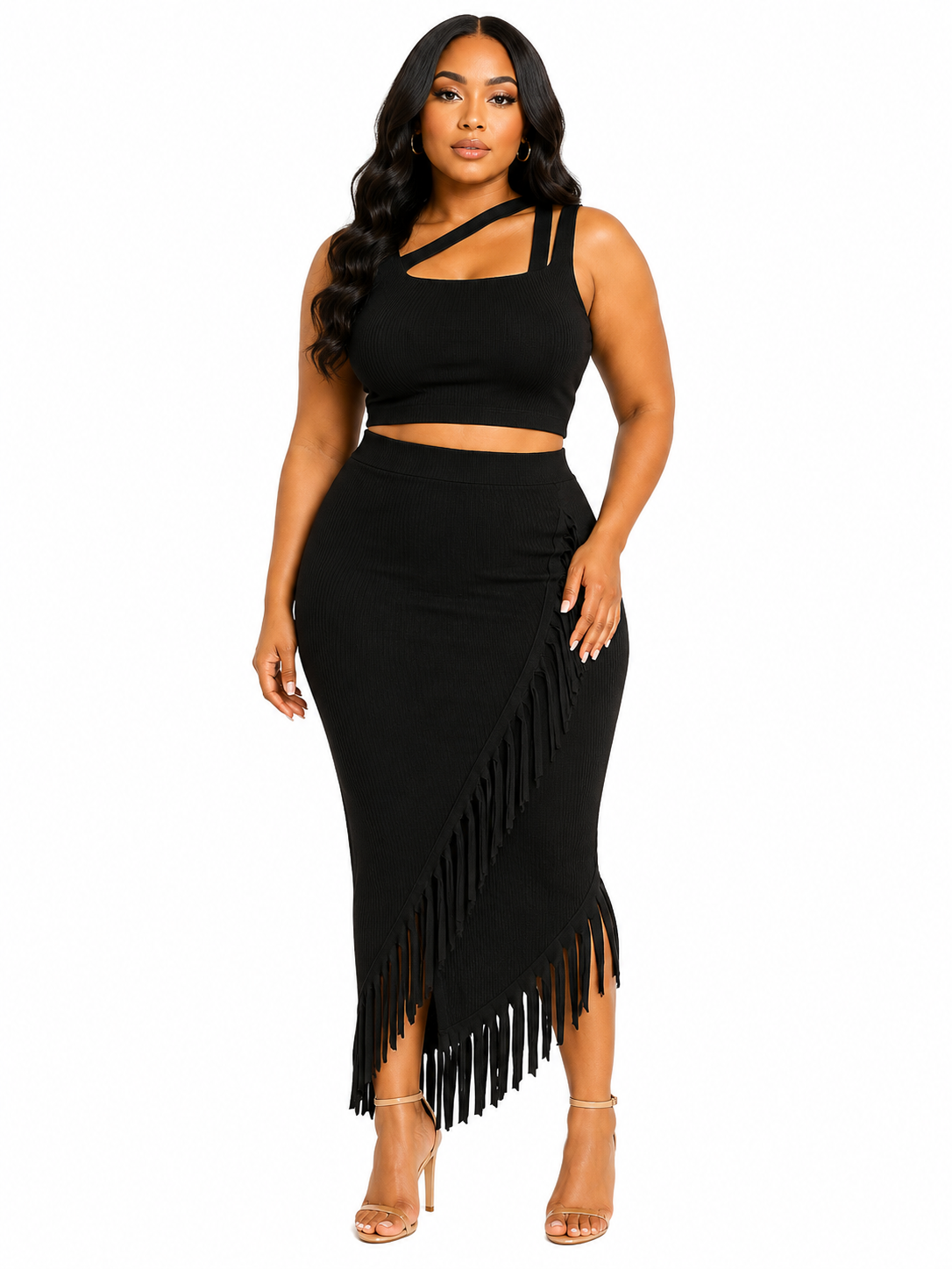 Fringed Fantasy Plus Size Set-Black