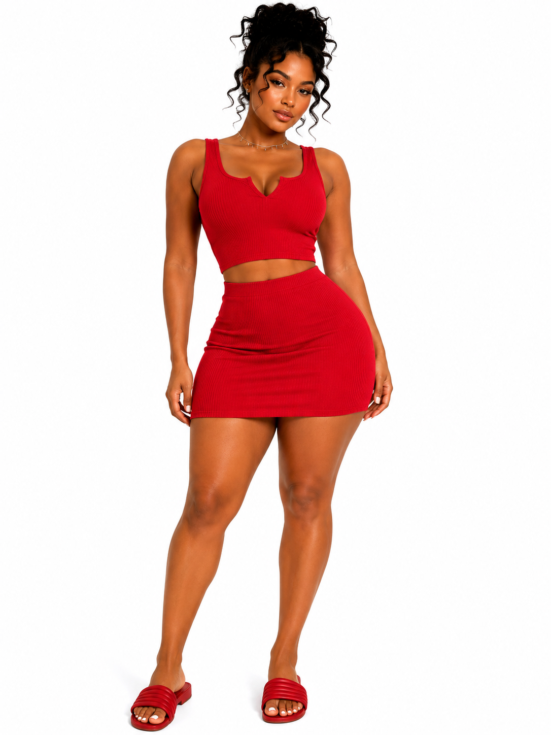 Casually Cute Skirt Set-Red