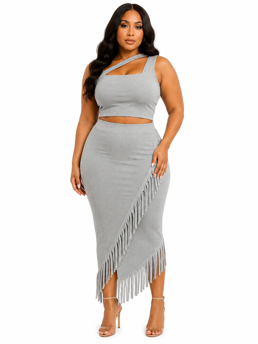 Fringed Fantasy Plus Size Set-Gray